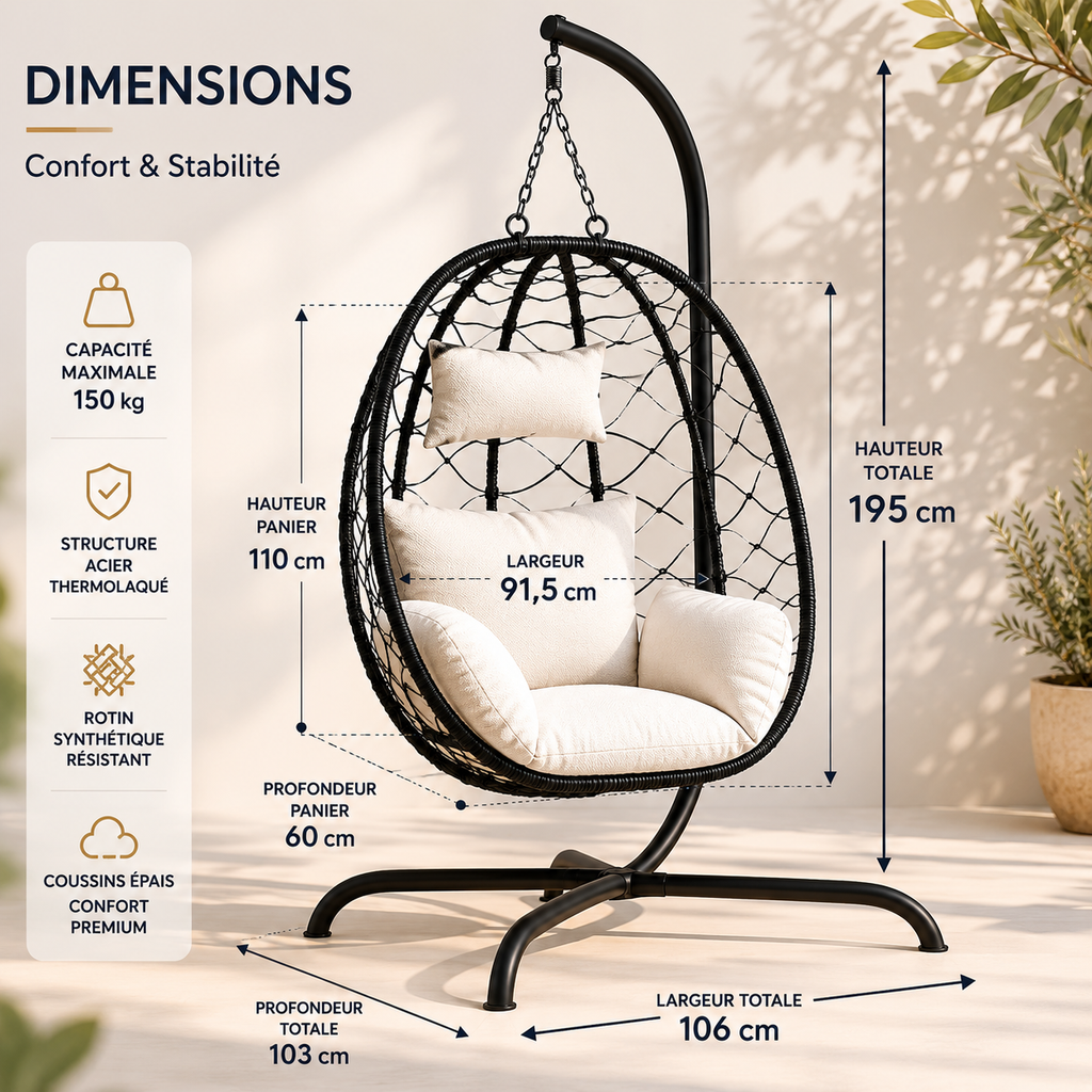 Le Mistral, Fauteuil Suspendu en Rotin Noir | Summerbed